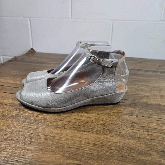 L'Amour Des Pieds Burgogne Gray Leather Slingback Wedge Sandals - Picture 8 of 12